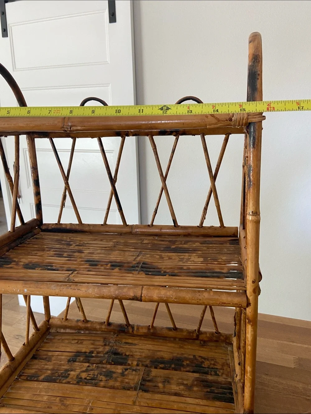 Vintage 3 Tier Burnt Tortoiseshell Bamboo Display Shelf